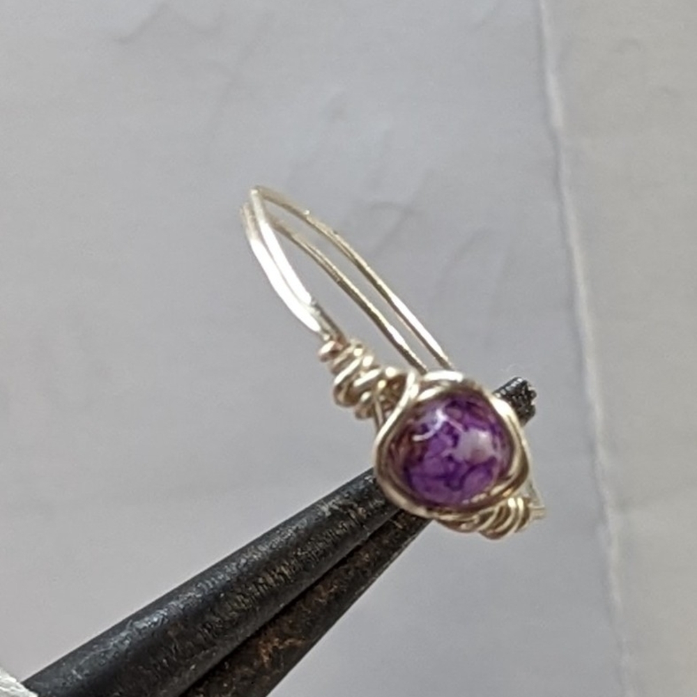 Elegant Silver and Purple Wire-Wrapped Ring